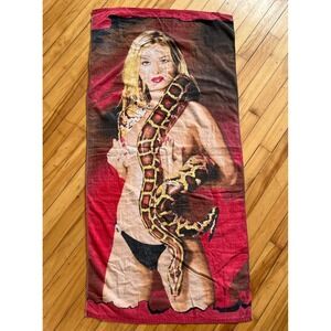 Vintage Woman with Python Snake Graphic Cotton Beach Towel Red Black 26.5"x54"